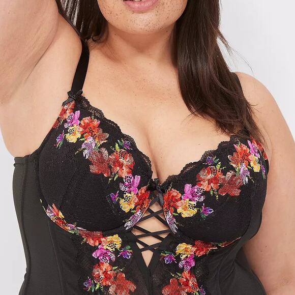 Lane Bryant Digital Print Lace Lightly Lined Corset Black Floral 44DD NEW - Picture 4 of 4